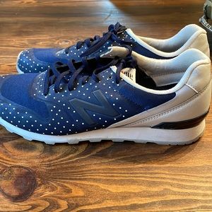New Balance 696 Classic Navy Blue White Mini Polka dot shoes